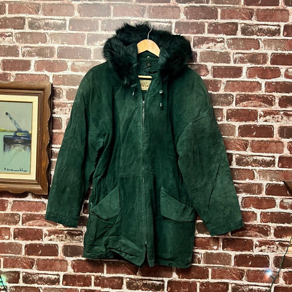 Runaway Bay Dark Green Suede Jacket with Fur Hood